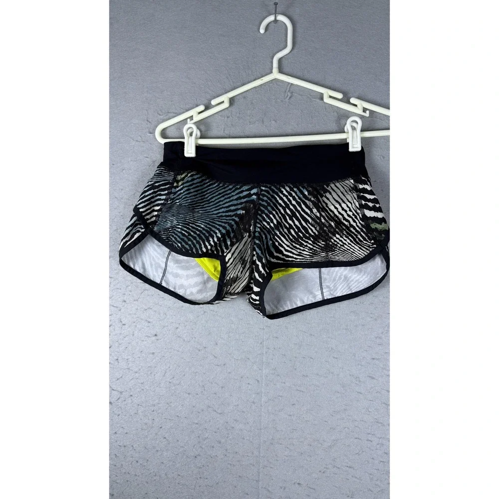 lululemon athletica Black Zebra Print Athletic Shorts with Neon Yellow Liner